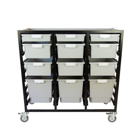 Storsystem Commercial Grade Mobile Bin Storage Cart with 12 Gray High Impact Polystyrene Bins/Trays CE2103DG-3S6D3QLG